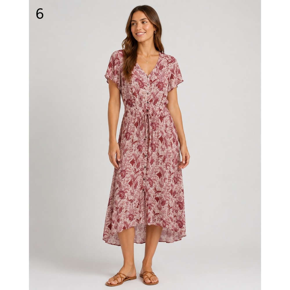 Knox Rose Maxi Dress Womens Medium White Pink Rayon Prairie Boho Hippie